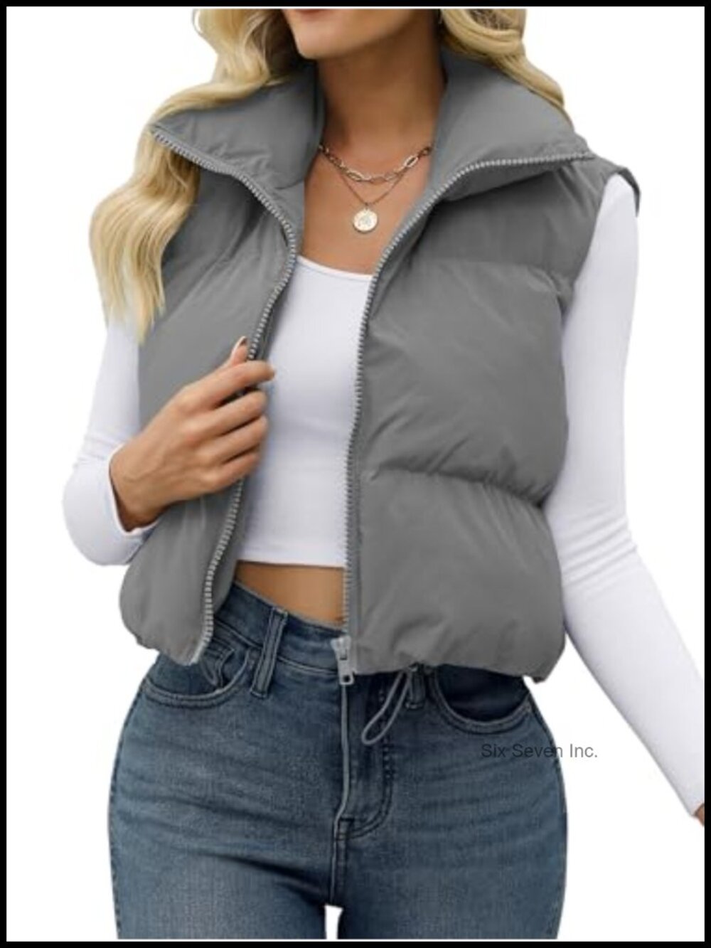 Women's Crop Puffer Vest Sleeveless Full Zip Quilted Winter Outerwear Gilet